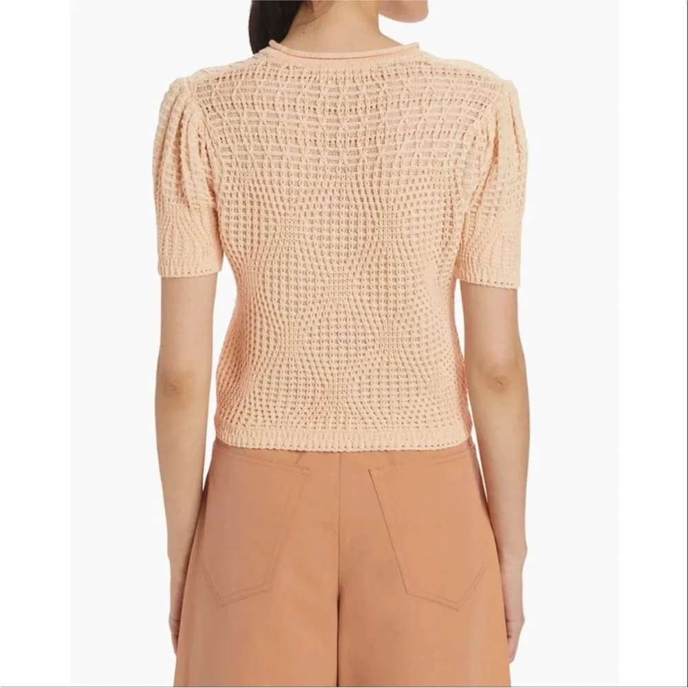 Ulla Johnson Capri Top Crème Knit Cotton Short-Sleeve Top Size Large Puff Sleeve